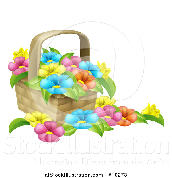 Vector Illustration of a Basket Full of Colorful Flowers