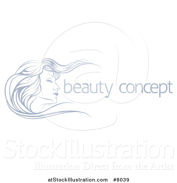 Vector Illustration of a Beatiful Woman's Face in Profile, with Long Hair Waving in the Wind, with Sample Text
