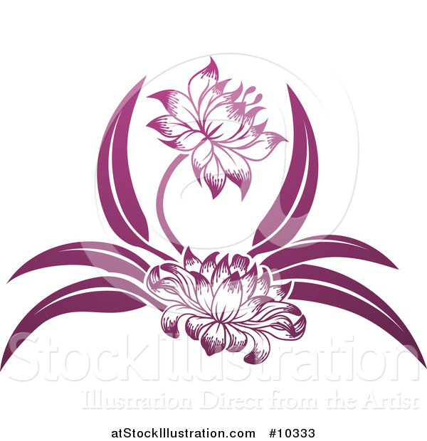 Vector Illustration of a Beautiful Gradient Purple Water Lily Lotus Flowers