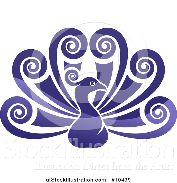 Vector Illustration of a Beautiful Shiny Gradient Purple Peacock Bird with Swirly Feather Plumes