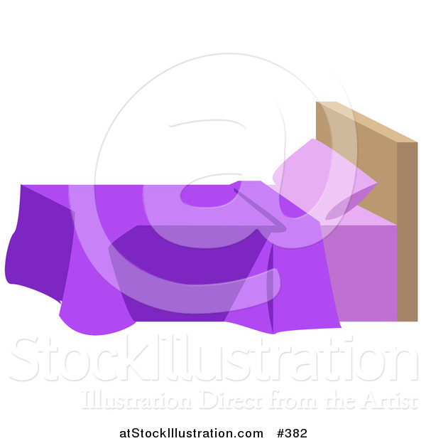 Vector Illustration of a Bed with Purple Blankets and a Headboard in a Bedroom