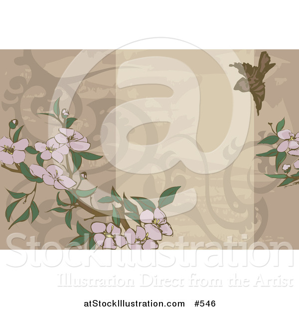 Vector Illustration of a Beige Website Background with a Bird and Flowers