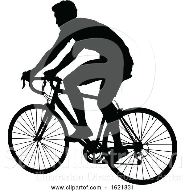 Vector Illustration of a Bicycle Riding Bike Cyclist in Silhouette