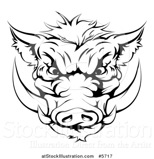 Vector Illustration of a Black and White Aggressive Boar Mascot Head
