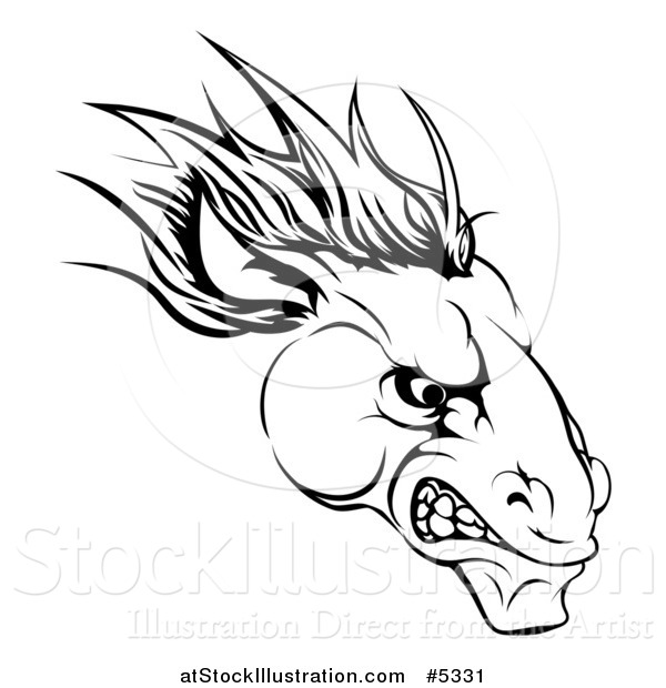 Vector Illustration of a Black and White Aggressive Horse Mascot Head