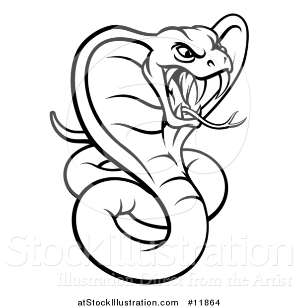 Vector Illustration of a Black and White Angry Green King Cobra Snake