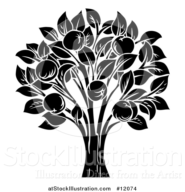 Vector Illustration of a Black and White Apple Tree