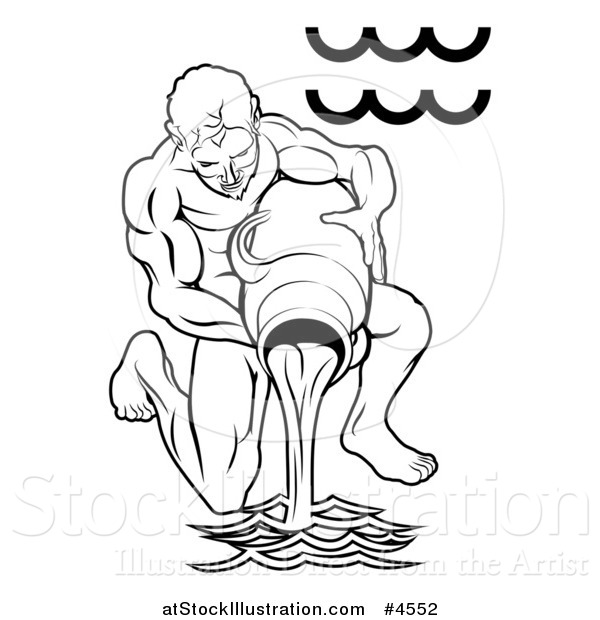 Vector Illustration of a Black and White Astrology Zodiac Aquarius Water Pourer and Symbol