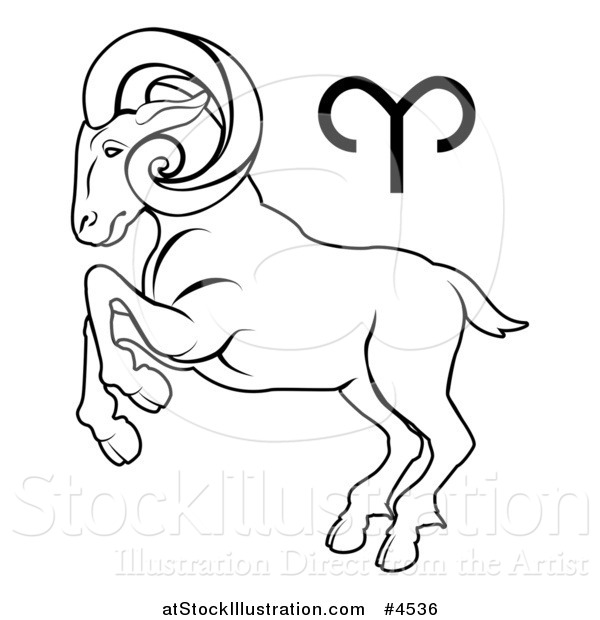 Vector Illustration of a Black and White Astrology Zodiac Aries Ram and Symbol