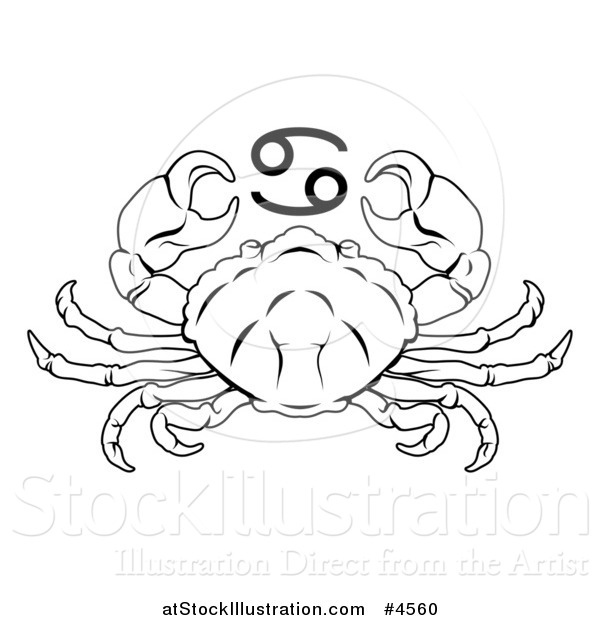 Vector Illustration of a Black and White Astrology Zodiac Cancer Crab and Symbol