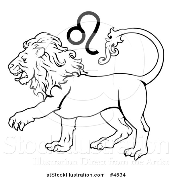 Vector Illustration of a Black and White Astrology Zodiac Leo Lion and Symbol