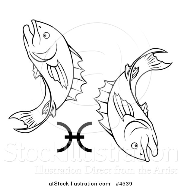 Vector Illustration of a Black and White Astrology Zodiac Pisces Fish and Symbol