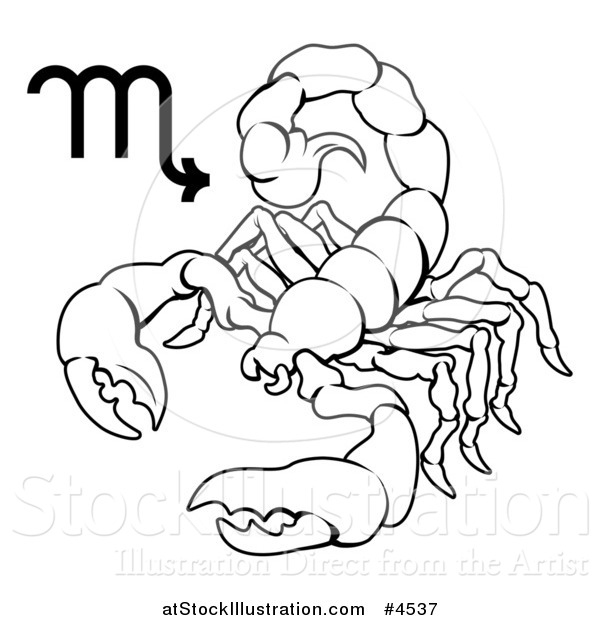 Vector Illustration of a Black and White Astrology Zodiac Scorpio Scorpion and Symbol