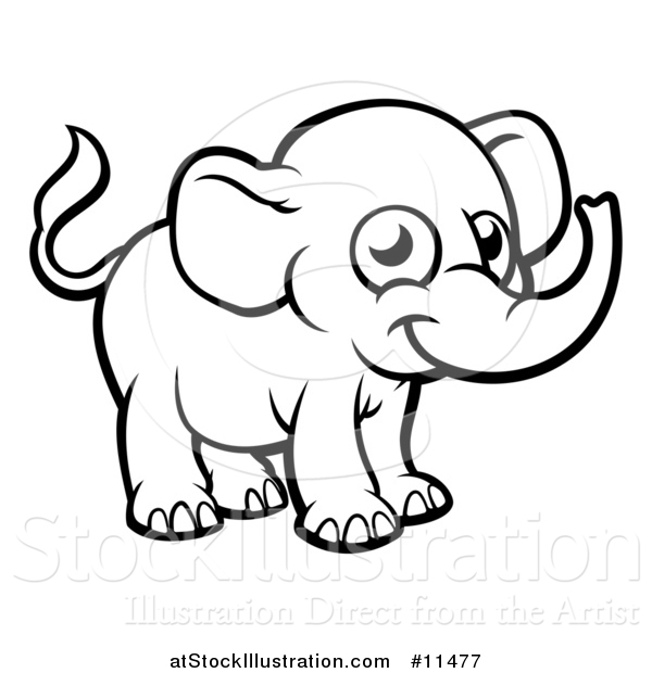 Vector Illustration of a Black and White Baby Elephant