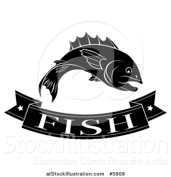 Vector Illustration of a Black and White Banner and Fish