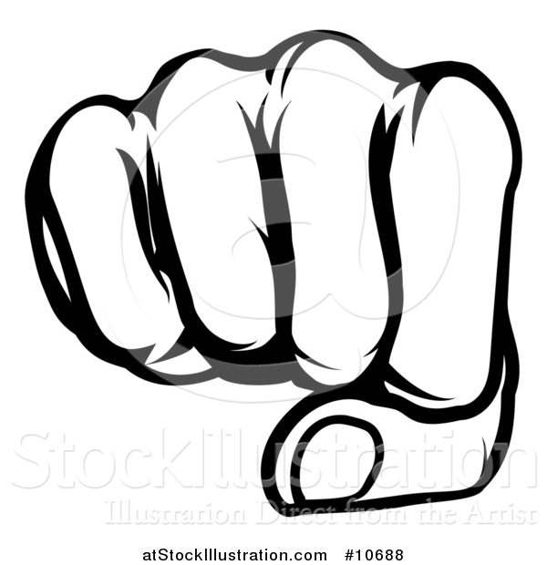 Vector Illustration of a Black and White Cartoon Fist Punching