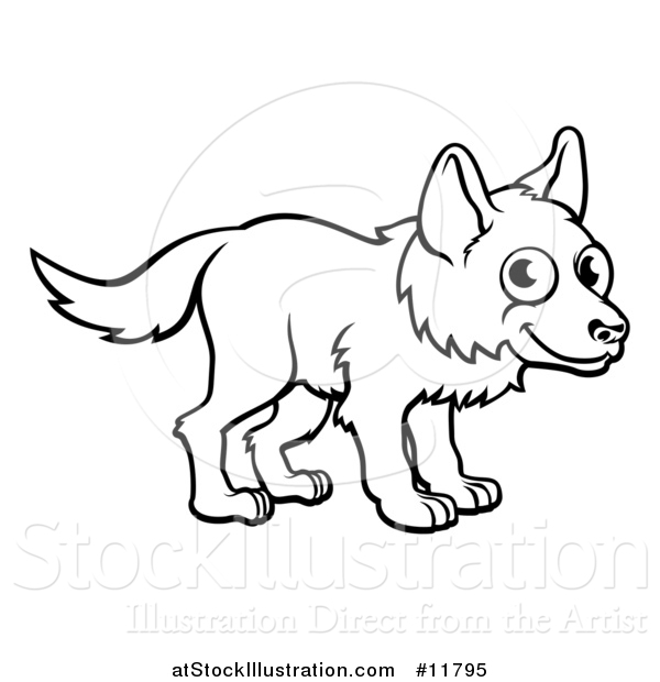 Vector Illustration of a Black and White Cartoon Wolf