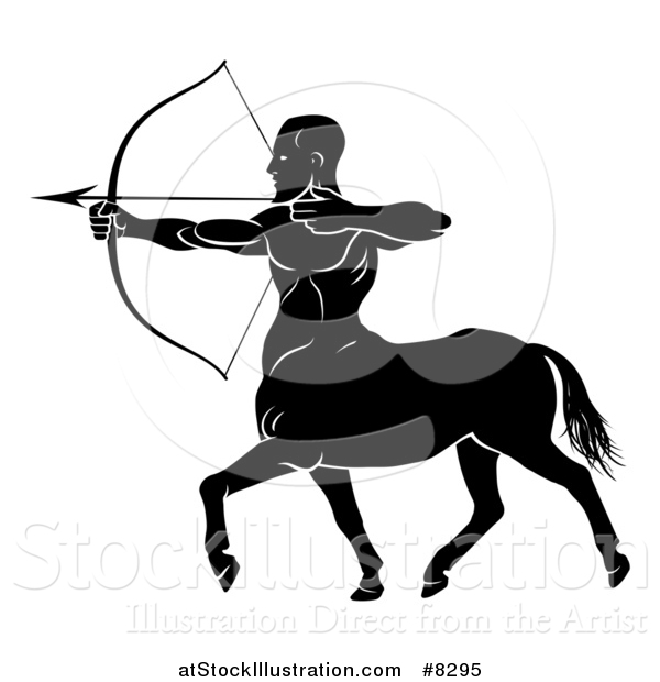 Vector Illustration of a Black and White Centaur Archer Aiming to the Left