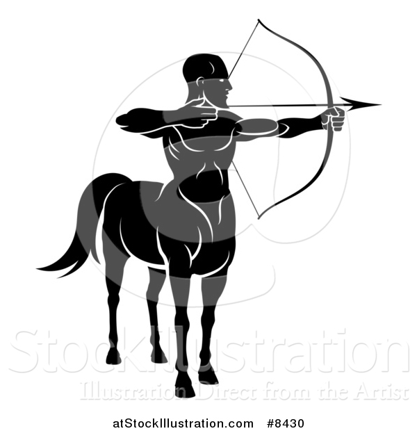 Vector Illustration of a Black and White Centaur Archer Aiming to the Right