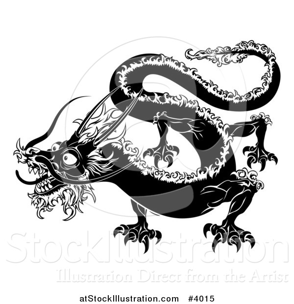 Vector Illustration of a Black and White Chinese Zodiac Dragon
