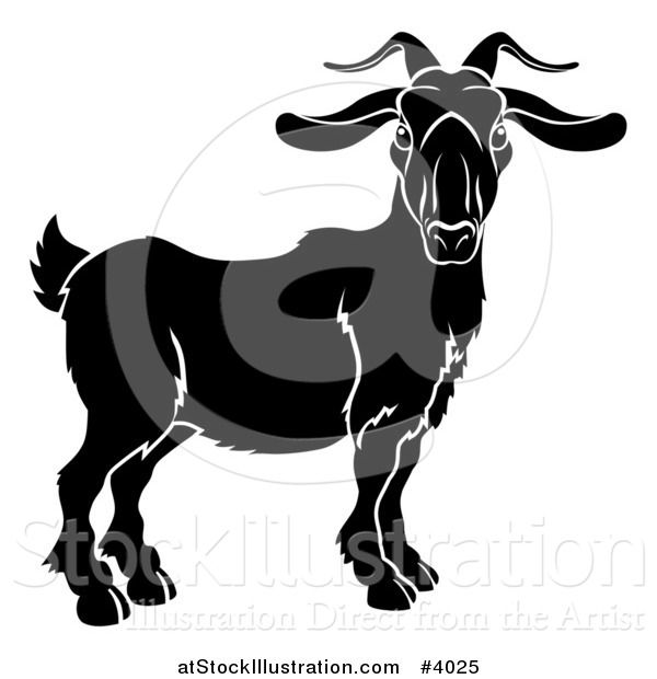 Vector Illustration of a Black and White Chinese Zodiac Goat Ram