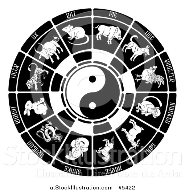 Vector Illustration of a Black and White Chinese Zodiac Yin Yang