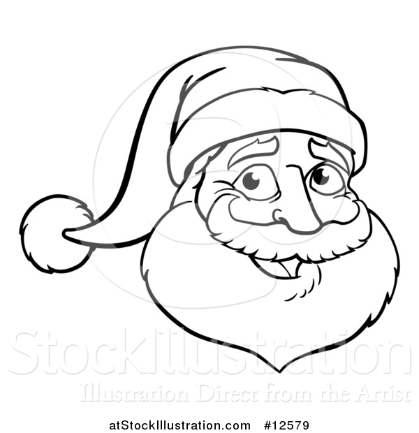 Vector Illustration of a Black and White Christmas Santa Claus Face