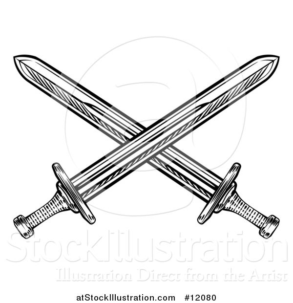 Vector Illustration of a Black and White Crossed Medieval Swords
