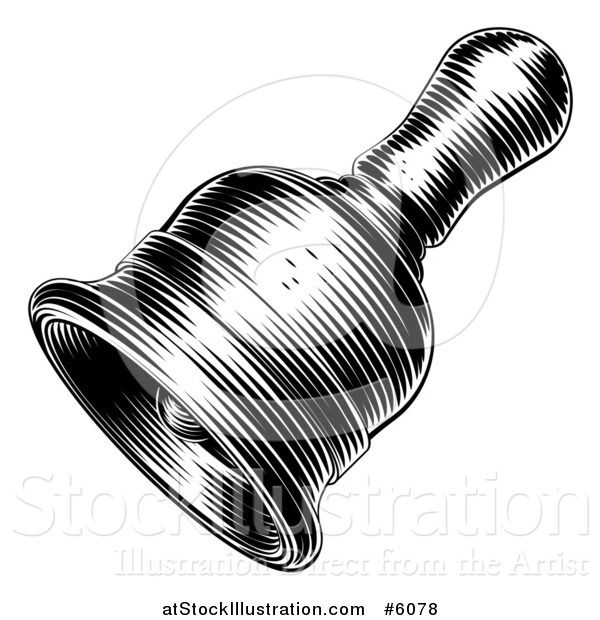 Vector Illustration of a Black and White Engraved Bell