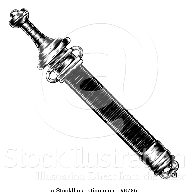 Vector Illustration of a Black and White Engraved Sword in a Scabbard