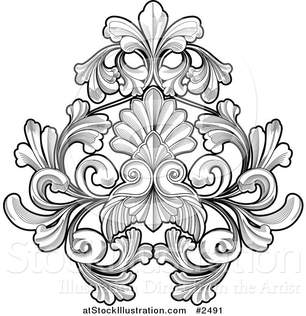 Vector Illustration of a Black and White Floral Tattoo