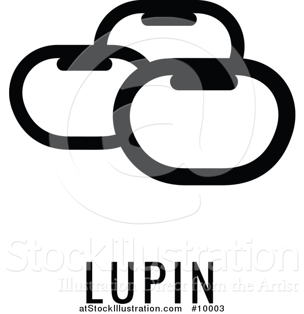 Vector Illustration of a Black and White Food Allergen Icon of Beans over Lupin Text