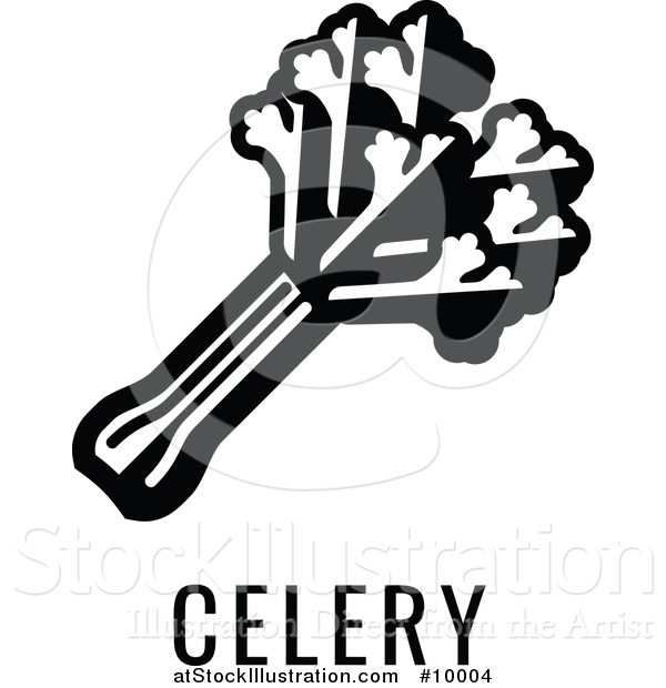 Vector Illustration of a Black and White Food Allergen Icon of Celery Text