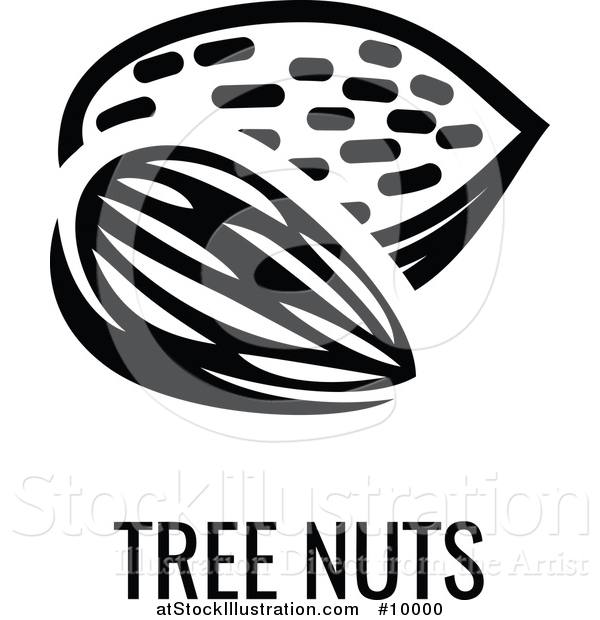 Vector Illustration of a Black and White Food Allergen Icon of Tree Nuts over Text
