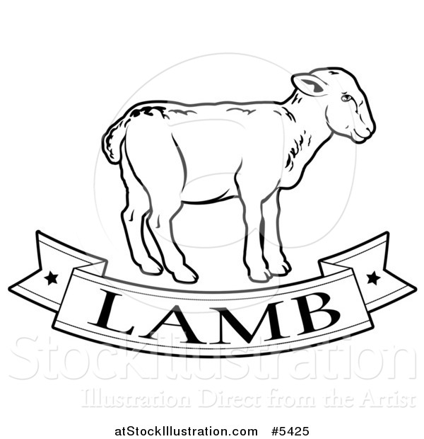 Vector Illustration of a Black and White Food Banner and Lamb
