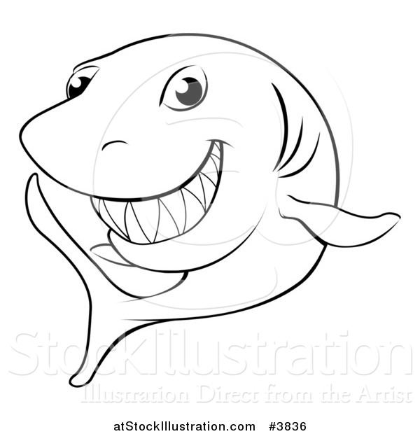 Vector Illustration of a Black and White Grinning Shark Outline