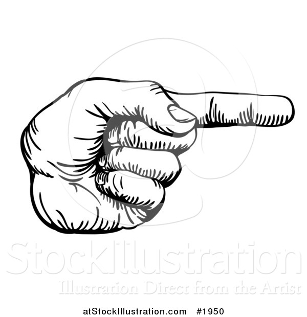 Vector Illustration of a Black and White Hand Pointing Right