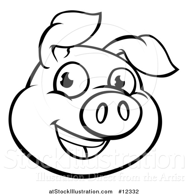 Vector Illustration of a Black and White Happy Pig Face