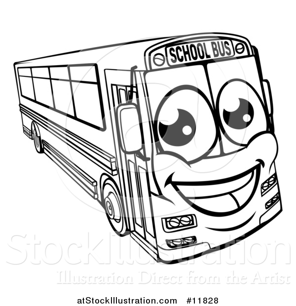 Vector Illustration of a Black and White Happy School Bus