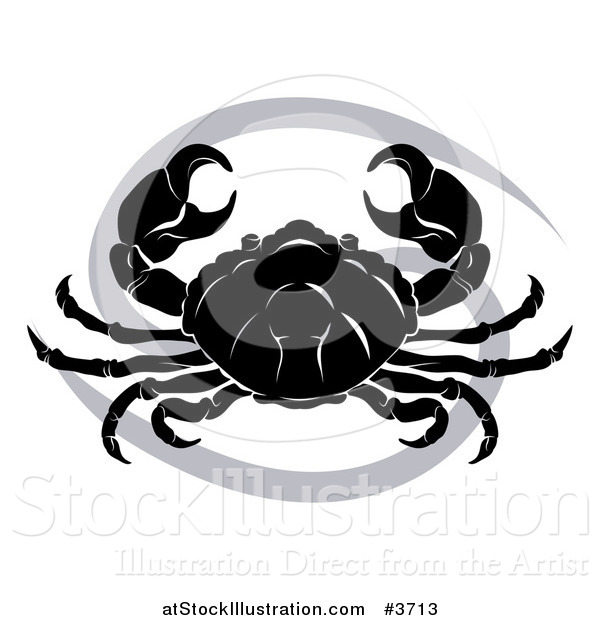 Vector Illustration of a Black and White Horoscope Zodiac Astrology Cancer Crab and Symbol
