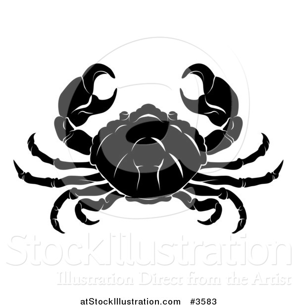 Vector Illustration of a Black and White Horoscope Zodiac Astrology Cancer Crab