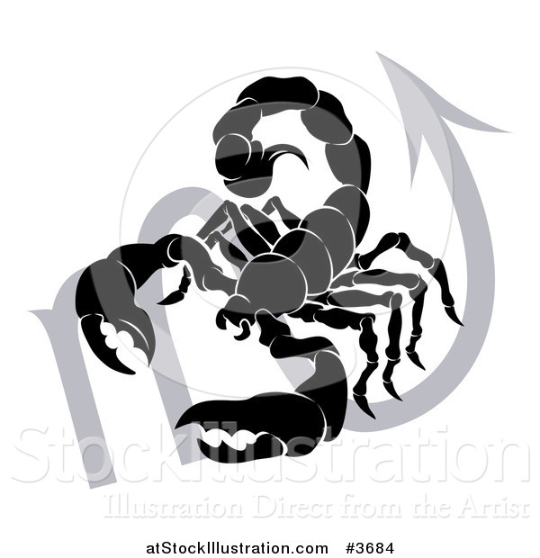 Vector Illustration of a Black and White Horoscope Zodiac Astrology Scorpio Scorpion and Sybmol