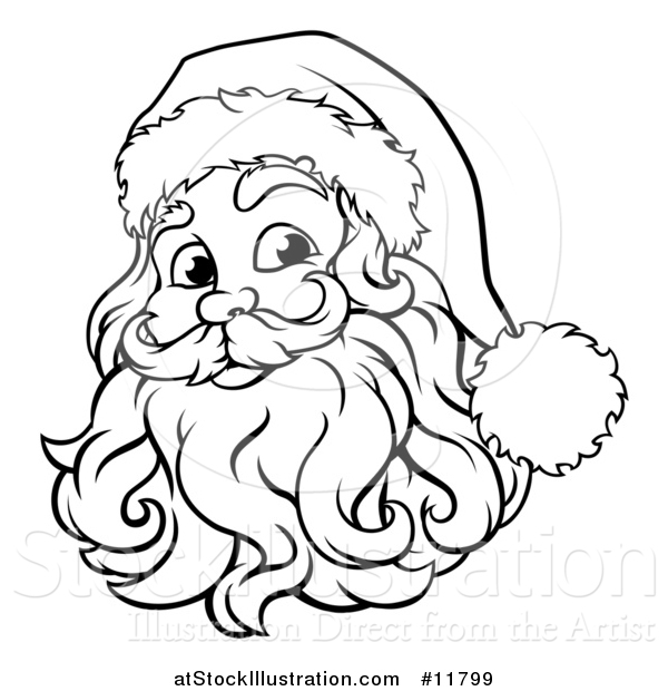 Vector Illustration of a Black and White Jolly Santa Face