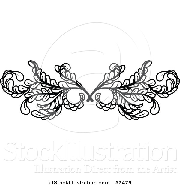 Vector Illustration of a Black and White Leafy Swirl Butterfly