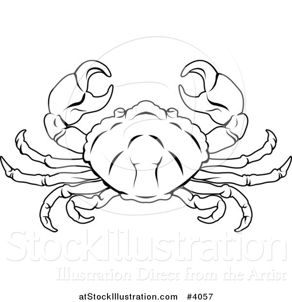 Vector Illustration of a Black and White Line Drawing of the Cancer Crab Zodiac Astrology Sign