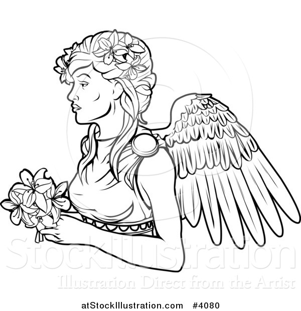 Vector Illustration of a Black and White Line Drawing of the Virgo Virgin Zodiac Astrology Sign