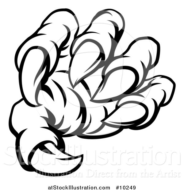 Vector Illustration of a Black and White Lineart Monster Claw with Sharp Talons