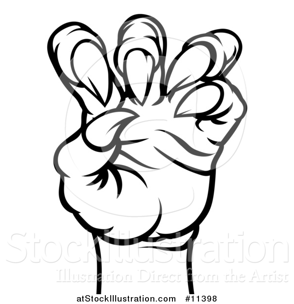 Vector Illustration of a Black and White Lineart Monster Claw with Sharp Talons