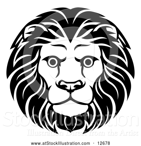 Vector Illustration of a Black and White Male Lion Head