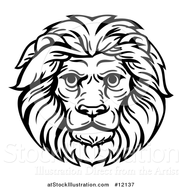 Vector Illustration of a Black and White Male Lion Head Mascot